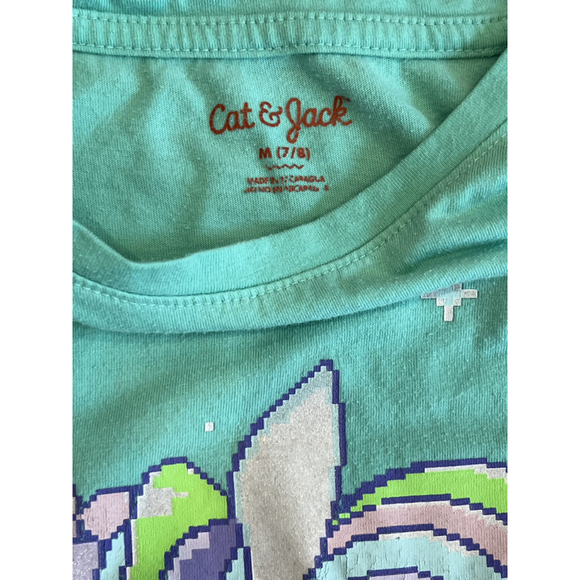 Cat &‎ Jack Unicorn Graphic Tee Pixel Art Short Sleeve Top Girls Size M - Picture 3 of 4